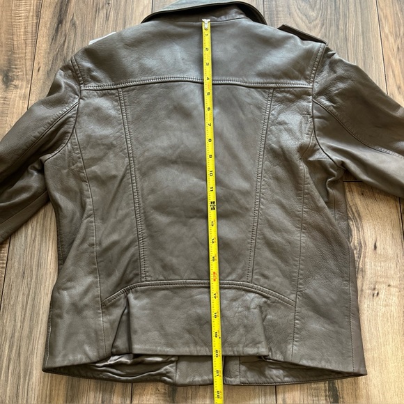 MNG Mango Leather Collection Taupe Sheep Leather Moto Biker Jacket M - Picture 11 of 16